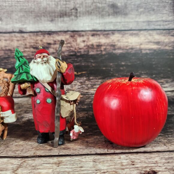 Set 3 Rustic Woodland Santa Ornaments Hallmark Christmas Collectors Folk Art - Picture 3 of 16